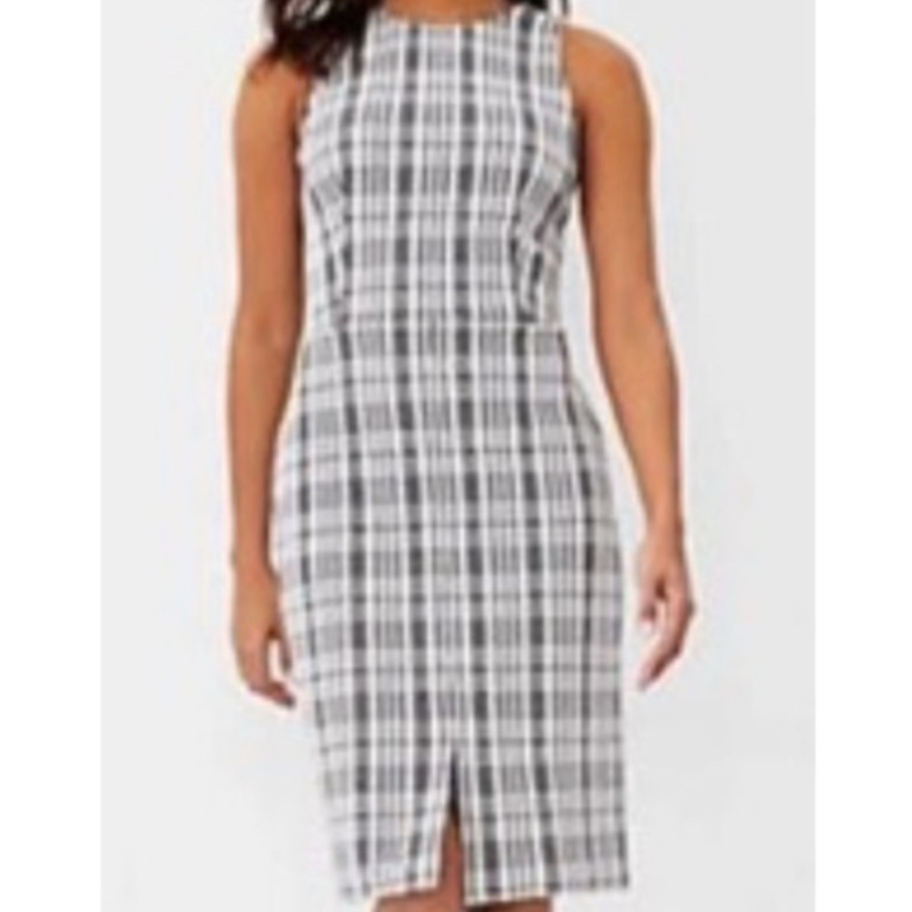 Ann Taylor Black & White Plaid Sleeveless Midi Sheath Dress
